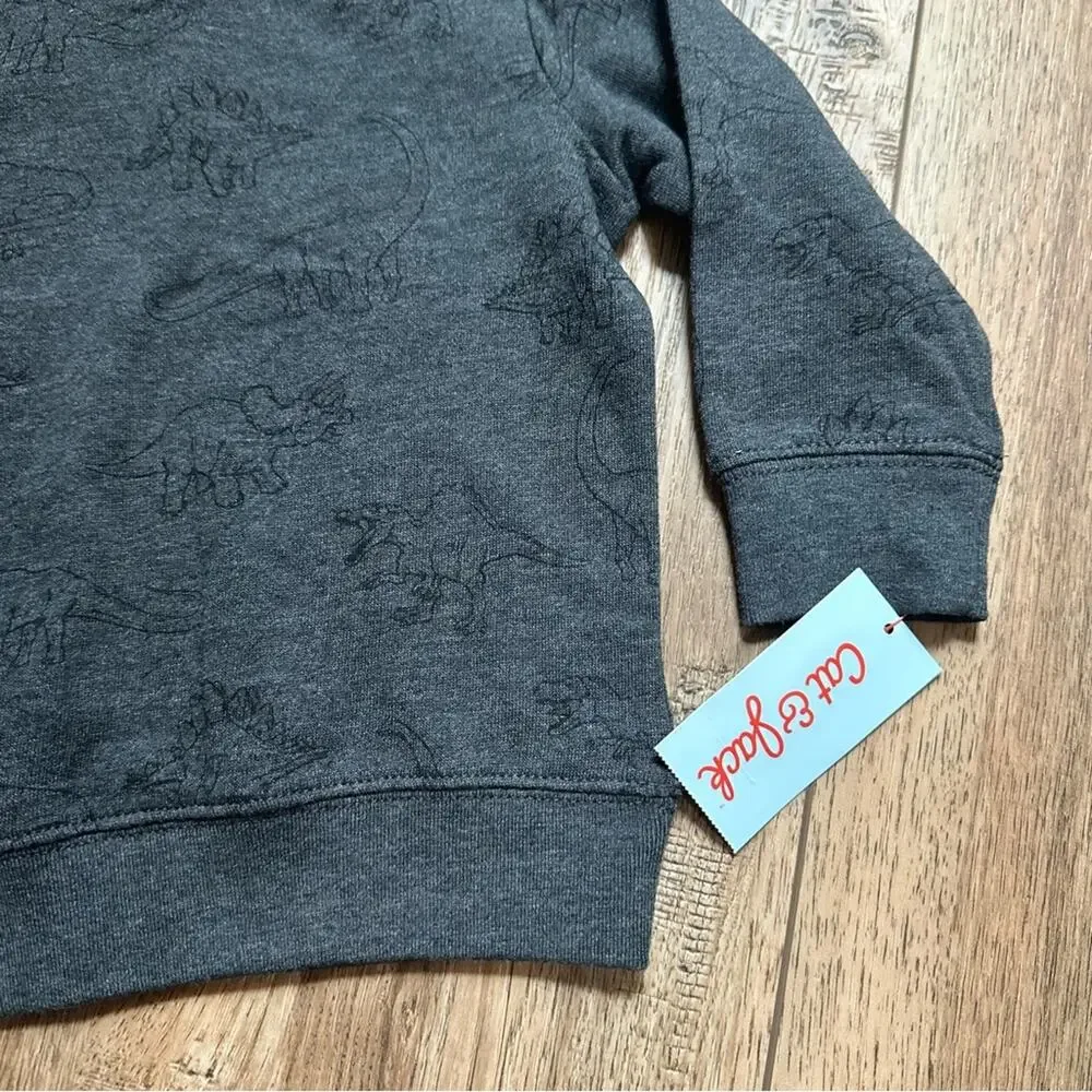 NWT! Cat & Jack Toddler Gray Sweatshirt and Pants Set, Dinosaurs, T-Rex, 18m